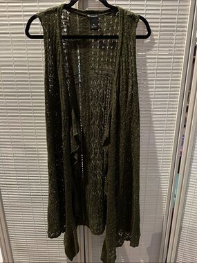 New Directions Open-Knit Sleeveless Cardigan Vest - Olive